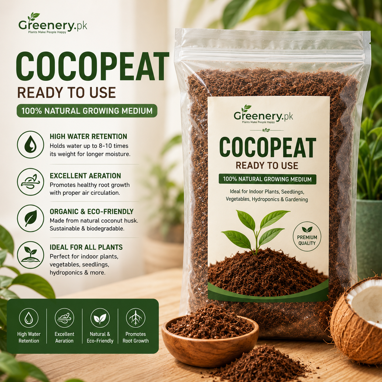 Premium Ready-to-Use Cocopeat | Natural Growing Medium for Indoor Plants, Seedlings & Gardening