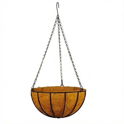 Iron Hanging Basket with Chain & Coco Liner for Balcony, Garden & Home Decoration | Wall Hanging Planter Pot Holder | Indoor Outdoor Plant Hanger | Garden Decor Flower Basket