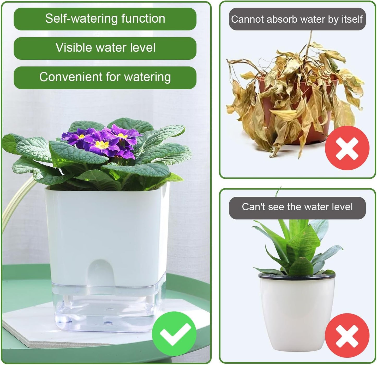 Set of 2 Self Watering Square Pots (Without Plant) | Home Decor, Living Room, Table Top