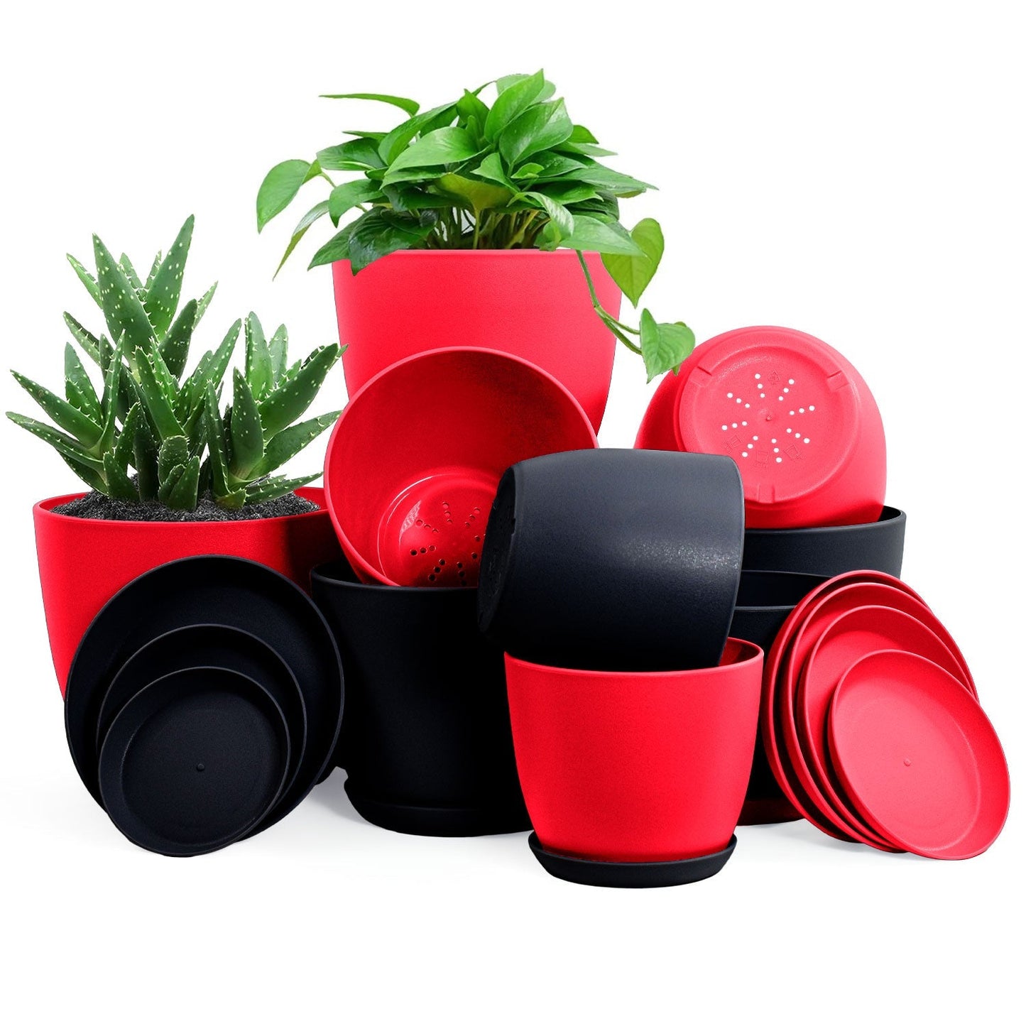 Premium Set of 10 Indoor Plant Pots with Drainage Decorative Plastic Planters for Indoor
