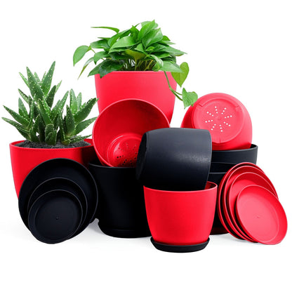 Premium Set of 10 Indoor Plant Pots with Drainage Decorative Plastic Planters for Indoor
