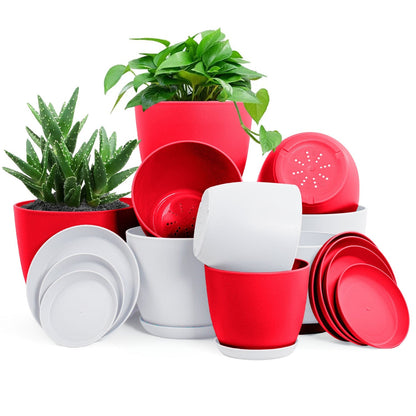 Premium Set of 10 Indoor Plant Pots with Drainage Decorative Plastic Planters for Indoor